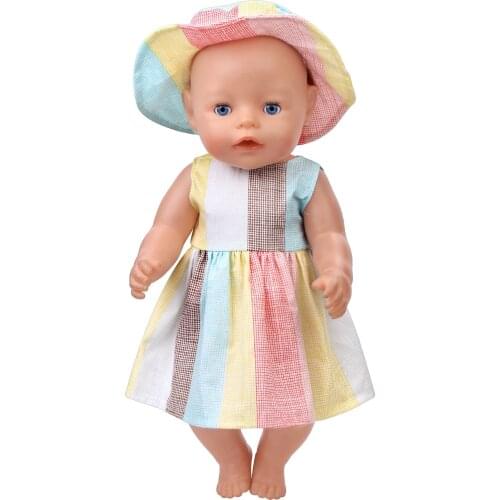43 Cm Boy American Dolls Skirt Summer Rainbow Sunhat Dress Suit Born Baby Toys Accessories 18 Inch Girls Doll Gift f497