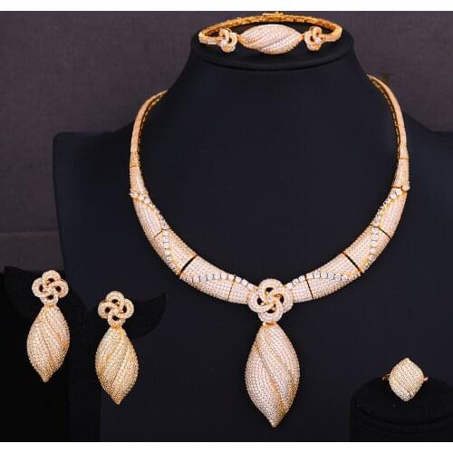 LARRAURI 2019 Fashion Jewelry sets For Women Luxury Dubai Wedding Bridal Jewelry Sets CZ Nigerian Choker/Earrings/Bracelet/Ring