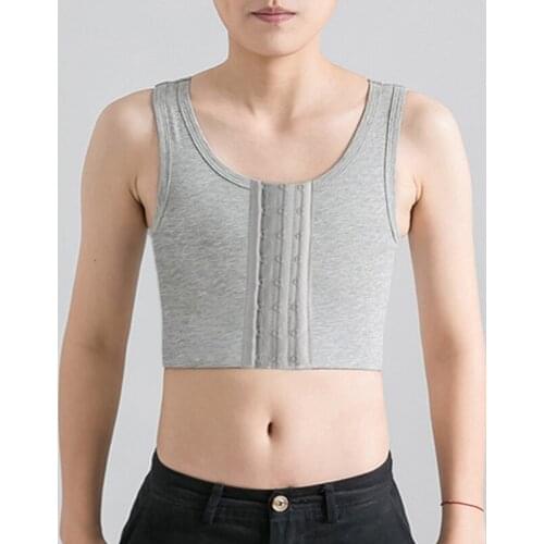 Tomboy Les Lesbian Undershirt Front Closure Buckle Short Tops Chest Binder Flatten Breast Shaper Slim Vest Waist Trainer Corset