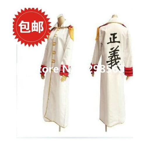 Fashion Japan One Piece Navy Marine Justice Cloak Coat Cosplay Costume - White S M L XL XXL