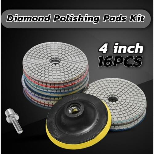 16pcs Diamond Polishing Pads Kit 4 inch 100mm Wet Dry for Granite Stone Concrete Marble Polishing Use Grinding Discs Set