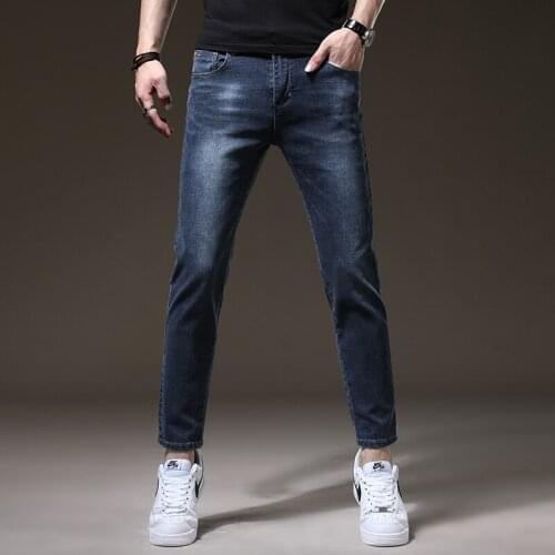 2021 New Spring Autumn Mens Stretch Slim Fit Jeans Male High Waist Casual Denim Trousers Male Solid Color Pencil Pants W496