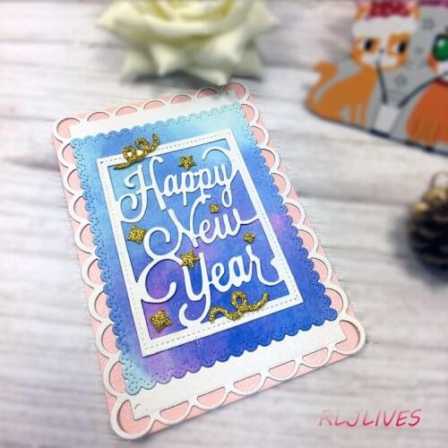 Happy New Year Frame Metal Cutting Dies Stencils for DIY Scrapbooking Stamp album Decorative Embossing DIY Paper Cards