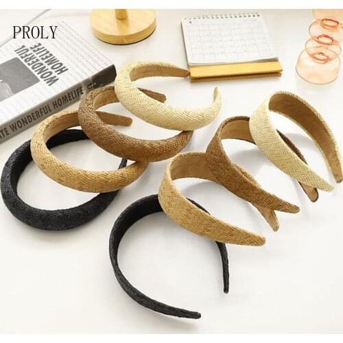 PROLY New Fashion Women Hair Accessories 3/4CM Wide Side Raffia Hairband Summer Fresh Casual Headwear Soft Headband Wholesale