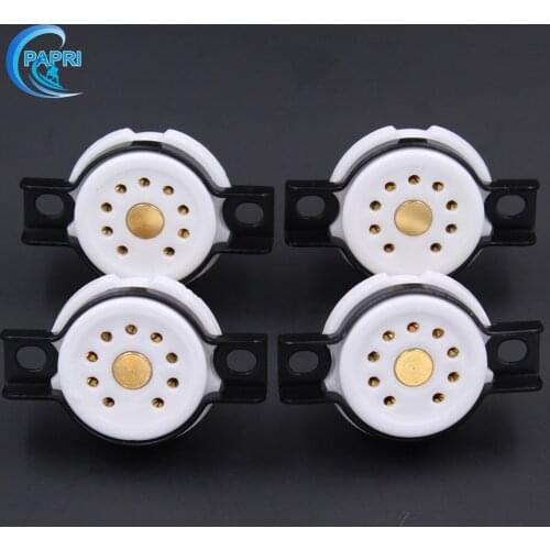 PAPRI 4PCS EIZZ Chassis Mount 9pin Tube Socket Ceramic Base Golden Plated Copper Feet For 12AT7/ECC81 12AU7/ECC82 12AX7/ECC83