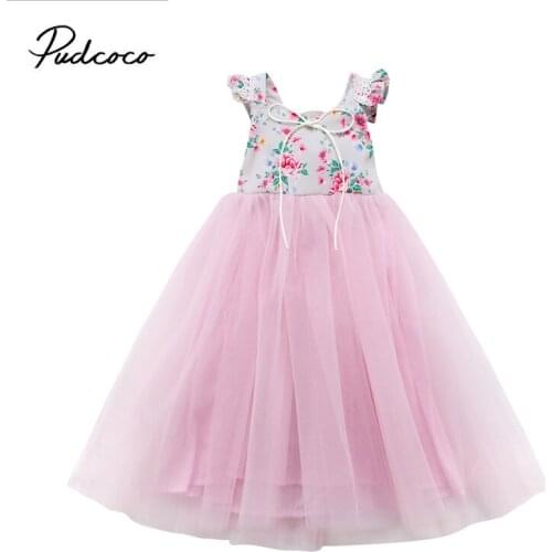 Pudcoco US Stock Kids Baby Girls Maxi Long Dress Floral Sleeveless Party Tulle Tutu Dress Ball Gown Summer Sundress Clothes