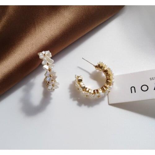 S925 needle Flower Earrings Fashion Jewelry Golden Plating White Resin Hoop Earrings Women Jewelry Girl Student Gifts For Party