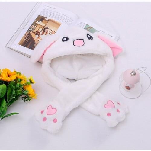 Lolita Girls Cap Kawaii Plush Hat Keep Warm Bunny Hat Cartoon Cosplay Head Ornament for Kids Gifts Moving Ears Up Plushie Toy