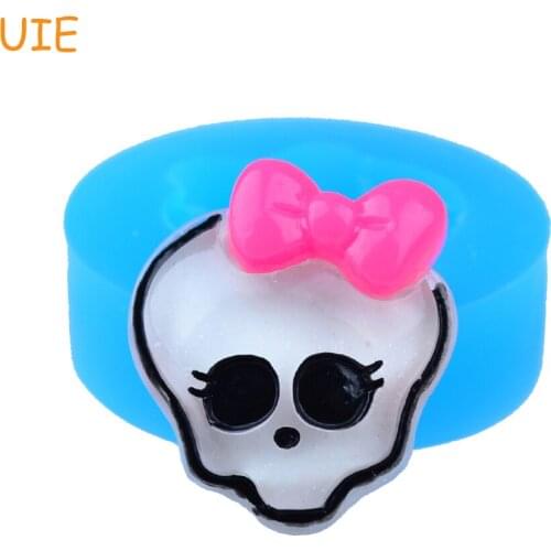 JYL283U 29.1mm Halloween Skull with Bow Silicone Push Mold - for Fondant Cake Decorating Candy, Charm Resin Clay, Chocolate Mold