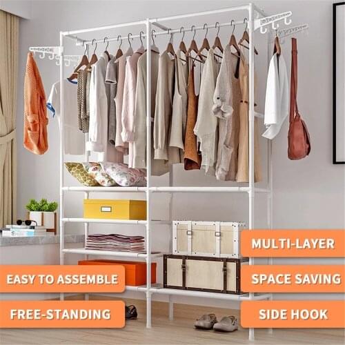 Foldable Clothes Hanger Coat Rack Home Assembled Wardrobe Clothing Drying Racks Furniture Organizer Shelf Minimalist Shoes racks
