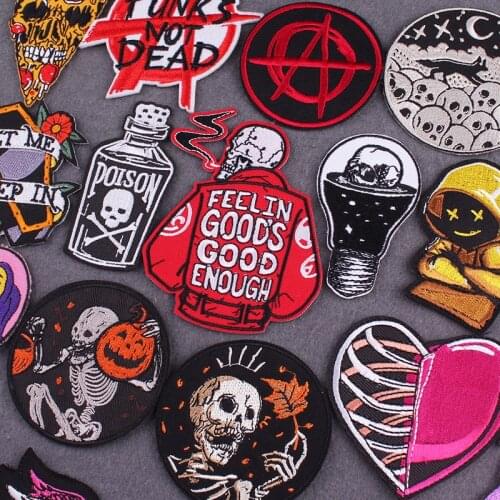 Iron On Patch Hippie Punk Patches On Clothes Stripes Sticker DIY Skull Embroidered Patches For Clothing Badges On Backpack Decor