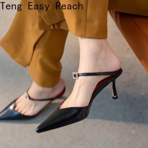 Back Strap Shoes For Women 2021 Summer Newest Genuine Leather Shoes Woman Heels Fashion Wedding Women Shoes Newest black