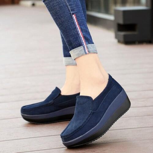 Spring Women Flats Shoes Platform Women Sneakers Slip On Ladies Flats Leather elegant Shoes Loafers comfortable large size shoe