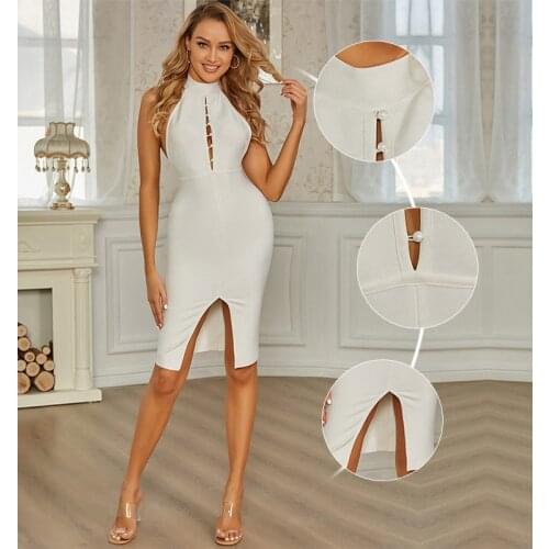 High Quality White Sexy Bodice Strapless Woman Dress Rayon Bandage High Street Winter Fashion Dress Christmas Dress Party Dress