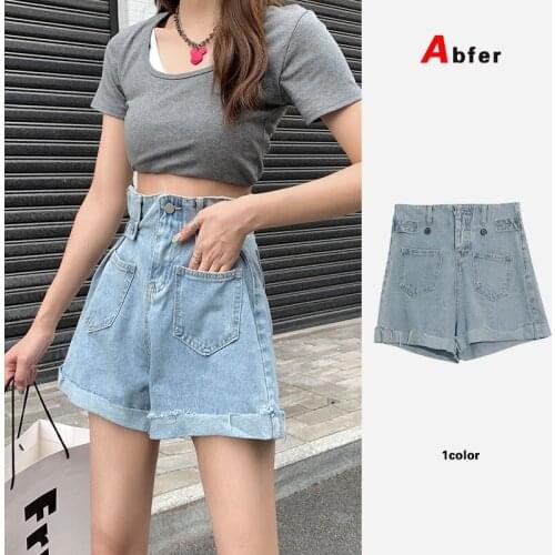 Abfer Summer Plus Size 5xl Women Korean Fashion Button Adjust Denim Shorts High Waist Harajuku Bermuda Cuffs Wide Legs Pants Y2K