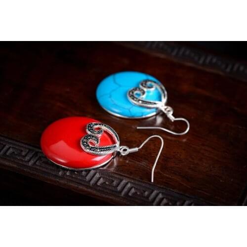 Women jewelry Brincos earring Pendientes New Charming 925 sterling With Red Carved lacquer EarringsGenuine Selling Huge