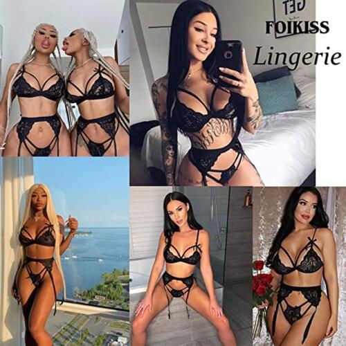 Women Three-piece Sexy Lingerie Set Lace Backless Underwear + Panties + Waistband White Blue Black Wine Red Gift for Girlfriend