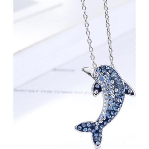 Trendy Temperament Shining Zircon Cute Little Dolphin Animal 925 Silver Necklace For Women Girls Female Charm Jewelry SN101