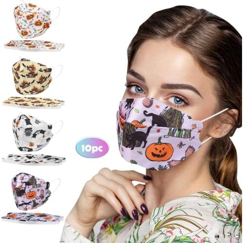 10/50pc Halloween Cosplay Printed Disposable Mask Adult Fashion Mask Cartoon Halloween Print Masque Jetables Masque Маска