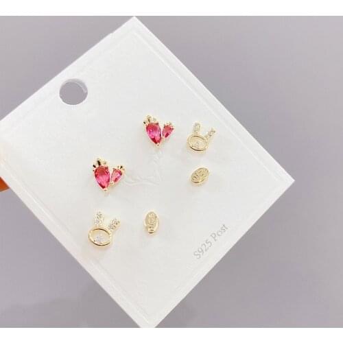 2021 New Design 6 Pcs 14K Gold Plated Cute Rabbit Stud Earrings Luxury Jewelry Cubic Zircon Carrot Earrings