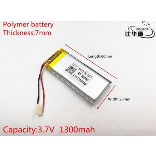 3.7V 1300mAh 702560 Lithium Polymer LiPo Rechargeable Battery ion cells For Mp3 Mp4 Mp5
