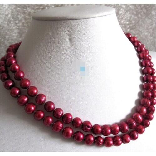 34" 7-9mm Dark Red Freshwater Pearl Necklace Strands Jewelry