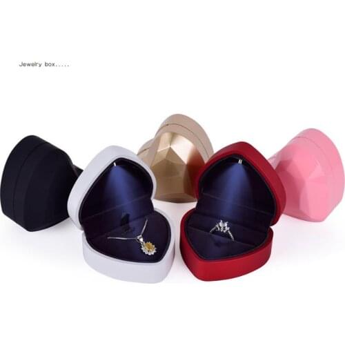 48pcs/lot LED Light Earring Ring Box Heart Shape Wedding Engagement Ring Necklace Pendant Jewelry Box Display Gift Box SN3103