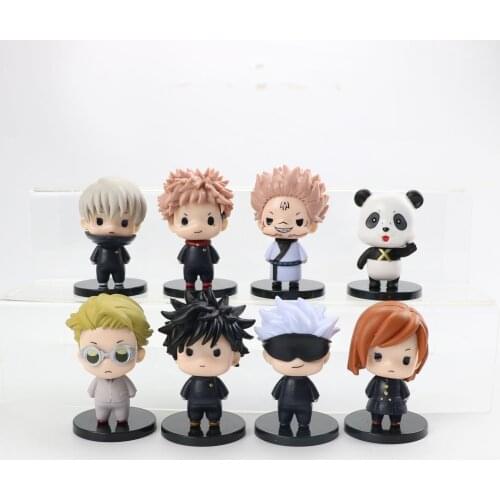 Anime Jujutsu Kaisen 8cm Gojo Satoru Yuji Megumi Kugisaki Nanami Kento Inumaki Toge Panda Q sitting figures ornaments models