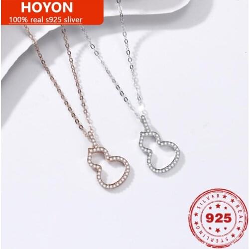 Elegant S925 Sterling Silver Full Diamond Gourd Necklace Pendant For Women AAA Zircon Gemstone Pendant Necklace Fine Jewelry