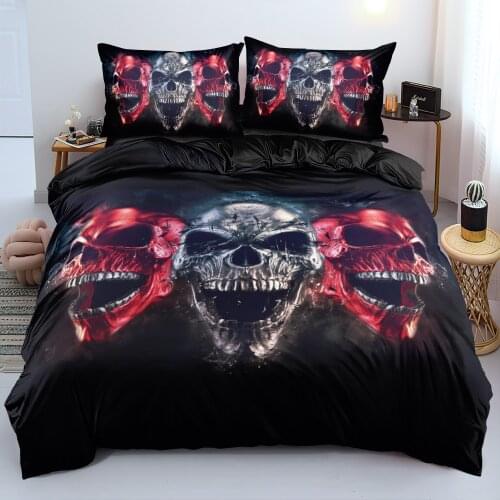 3D Black Bedclothes Duvet Cover Sets Comforter Cases Pillow Cover Full King Queen Double Size Custom Design Skull Home Textile