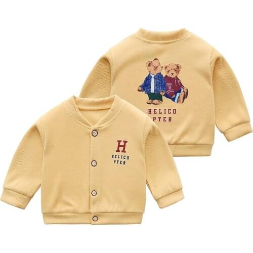 Kids Boys Girls Jackets Baby Coats Autumn 2021 New Cartoon Bear Jacket Cute Outerwear Kids Casual Cardigan Knitted Coat 0-4y