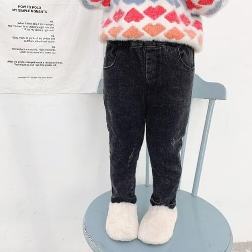 Winter Girls Jeans Fashion 2020 New Arrival Children Denim Trousers Girl Casual Solid Thin Fleece Denim Pants For Baby 2-7 Y