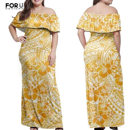 FORUDESIGNS 2021 Hot Selling Women Off Shoulder Long Dresses Tahiti Polynesian Hibiscus Flower Turtle Ladies Bodycon Dress Ropa