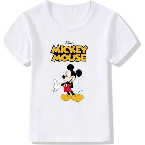 Cute Mickey Mouse T-Shirt Disney Print Kids Tshirt Girls Boys Funny Cartoon Baby Clothes Children Summer Teenagers Costumes