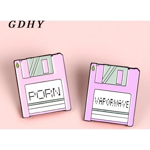 GDHY PORN Vaporwave! Memory Storage Card Enamel Pin Pink Purple Brooches Lapel pins Badges for women Female jewelry Insigne