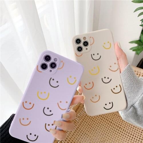 Happy Luck Smile Phone Case For iPhone 12 11 Pro Max XS X XR 6 7 8 Plus 612mini Purple Off-white Square Straight Silicone Cover