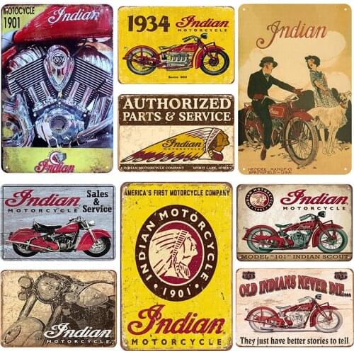 Indian Motor Retro Motorcycle Tin Sign Decor Metal Plate Paintings Plaques Decor For Bar Garage Man Cave Art Poster Pin Up Signs