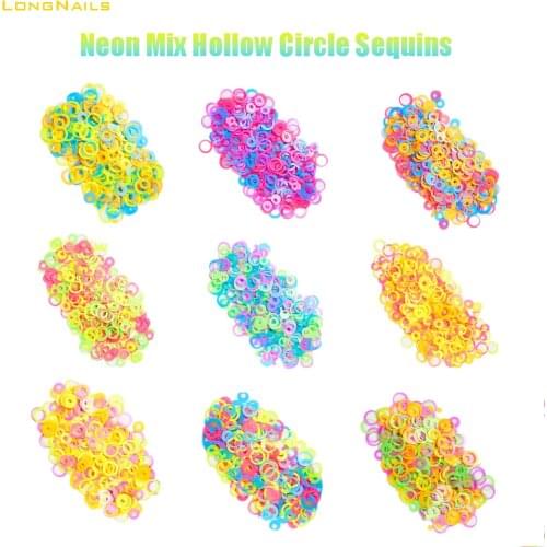 50g/Bulk Trendy Mix Neon Hollow Ring Glitter Sequin Round 1-5mm Hollow Chunky Flake Neon Slice Nailart Polyester Glitter 2021New