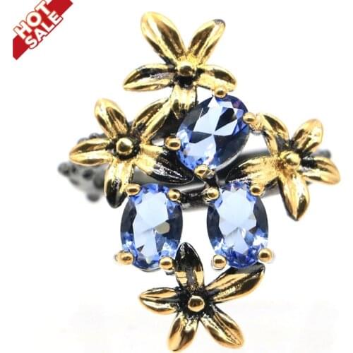 28x21mm Gothic Unique Vintage Created Violet Tanzanite Cool Black Gold Silver Ring For Ladies Daily Wear Silver Rings