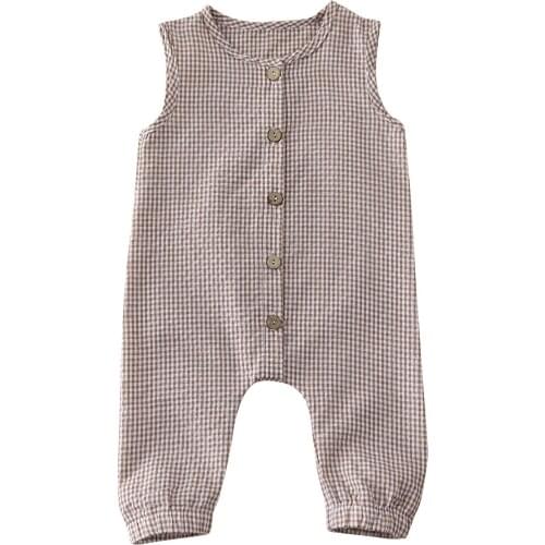 0-18M Newborn Baby Girl Boy Clothes Sleeveless Plaids Romper Jumpsuit Overall Outfits