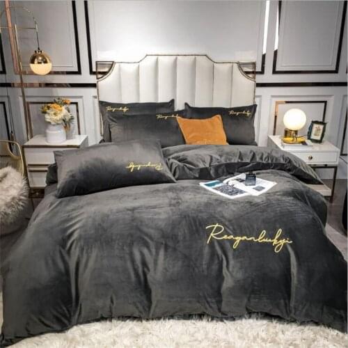 Queen King Flannel Bedding Set Crystal Velvet Coral Fleece Winter Duvet Cover Keep Warm Bedsheet Double Sided Velvet Pillowcases