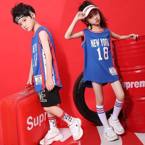 New Pupil Basketball Shirt And Pant Set Jazz Dance Costume Boy Girl Sport Wear 110-160cm