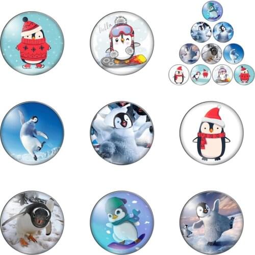 Cute Animals Lovely Penguin Round Photo Glass Cabochon Demo Flat Back Making Findings Handmade DIY Accessories