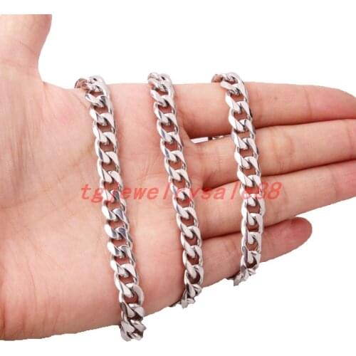 Cool Mens 8mm Wide Silver Color Necklace Or Bracelet Jewelry 316L Stainless Steel Never Fade Curb Cuban Link Chain 7-40"