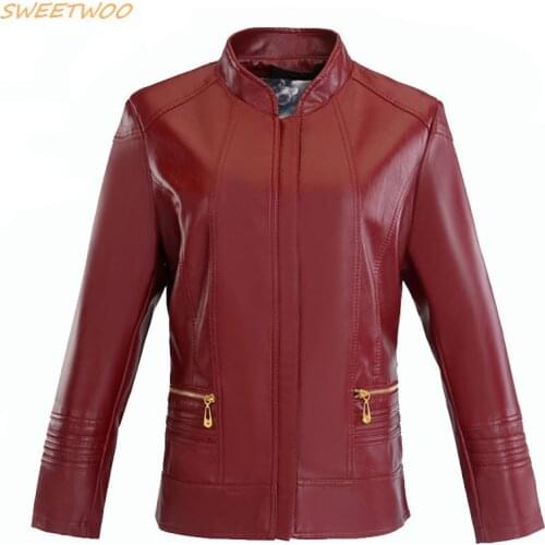 New Spring Large Size 3XL 4XL Womens Leather Jacket Autumn Motorcycle PU Jacket Women Leather Coat Female Jackets Outerwear