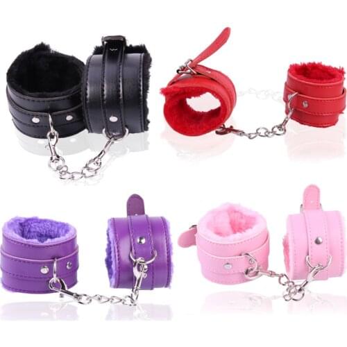 Metal &Plush Leather BDSM Bondage Handcuffs Restraints Fetish 4 colors Adult Sex Toys For Woman Couples Slave Games Sex Products