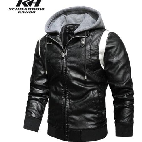 Mens Leather Jackets Mens Autumn Winter Motorcycle Leather Jacket Coats Men Hooded PU Leather Coats Outerwear Male Clothes 4XL
