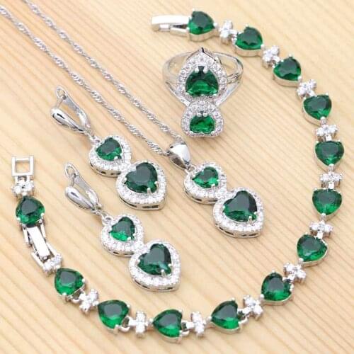 925 Silver Jewelry Sets For Women Party Accessories Natural Green Heart Cubic Zirconia Necklace/Earrings/Pendant/Ring/Bracelet