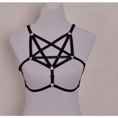 New women Gothic Harajuku Pentagram Harness Cage Bra Pastel Goth Sexy Lingerie Summer Style Body Harness Cage Bra Free shipping