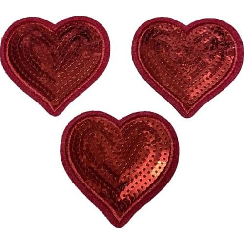 New Arrival Small Red Heart Sequined Patches Iron on Appliques DIY Sewing Decals 10 Pieces